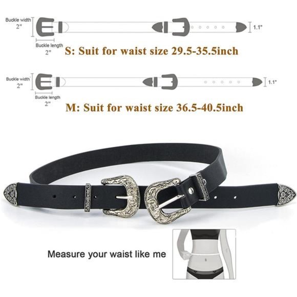 Cowgirl Belt Dresses Pants, Western Vintage Double Buckle Leather Waist Belt
